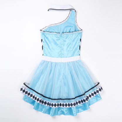 Sunoire blue lace up bodice carnival dress garment flatlay 01
