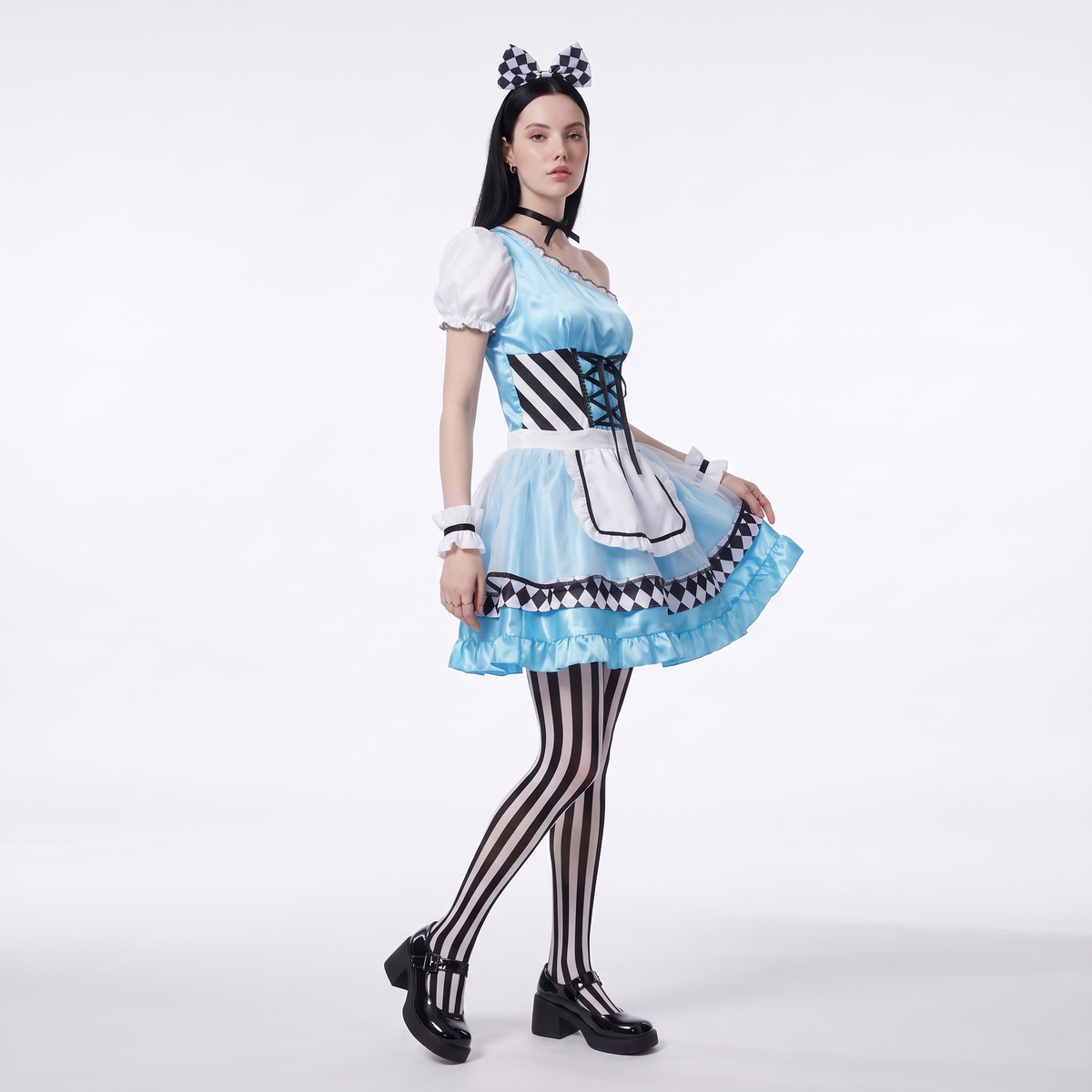 Sunoire blue lace up bodice carnival dress three quarter 01