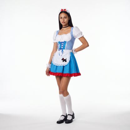 Sunoire blue ruffle apron pinafore dress front hero 01