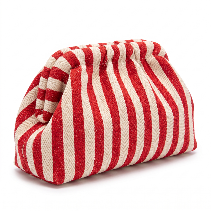 Sunoire brielle red stripe woven clutch bag 02 three quarter