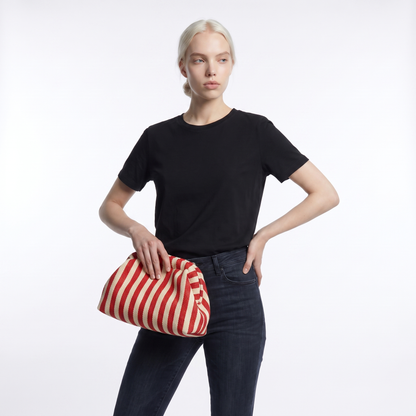 Sunoire brielle red stripe woven clutch bag bag detail 01