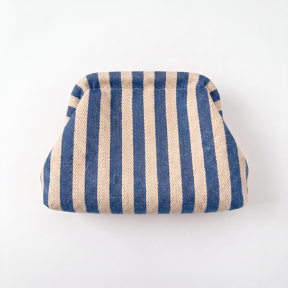 Sunoire brielle red stripe woven clutch bag colorway blue