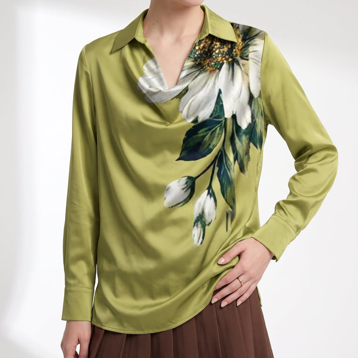 Satin Long Sleeve Blouse – Gold Wedding Guest Blouse — Green