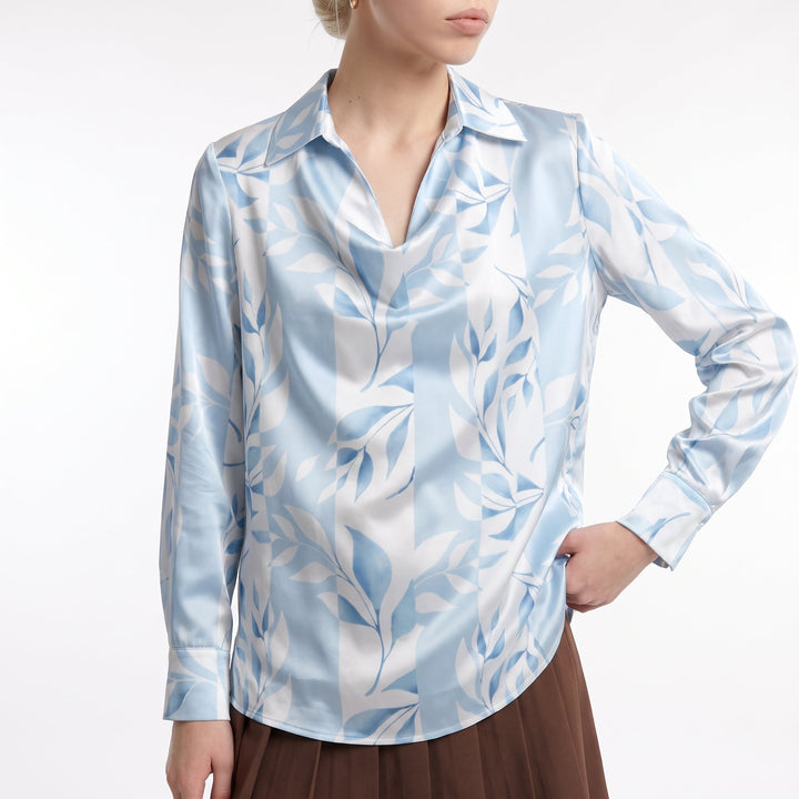 Satin Long Sleeve Blouse – Gold Wedding Guest Blouse — Light Blue