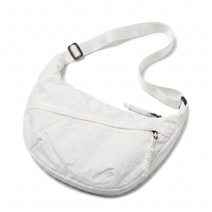 Slouchy Crescent Nylon Canvas Hobo Bag – Black Everyday Casual Shoulder Bag — White