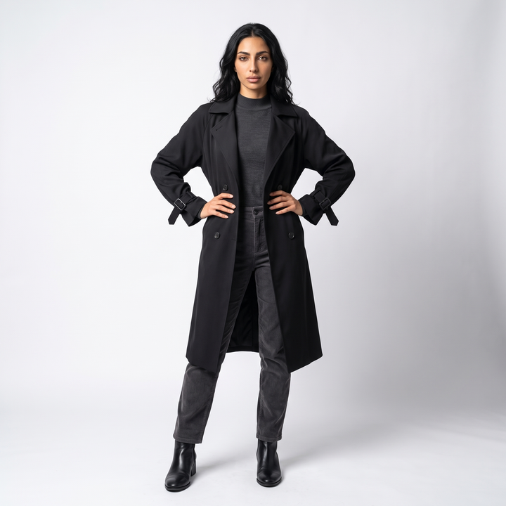 Sunoire camille classic long waterproof trench coat front hero 01