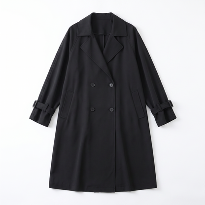 Sunoire camille classic long waterproof trench coat garment flatlay 01