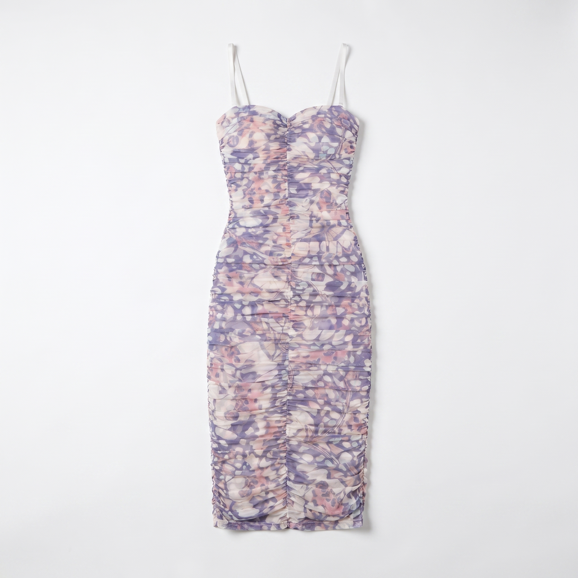 Floral Print Ruched Mesh Midi Dress – Bodycon Cocktail Party Dress for – Sunoire