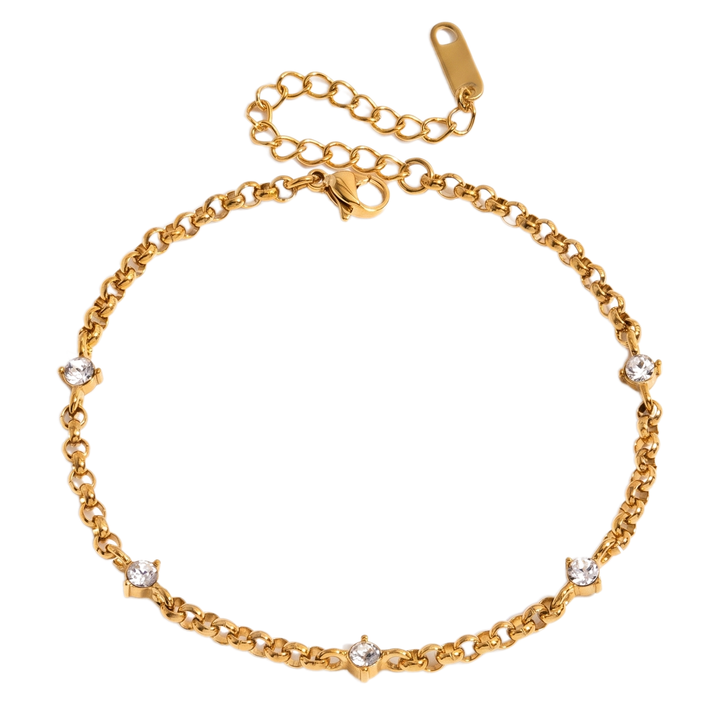 Sunoire jd women minimalist multi bracelet 18k gold round white zircon cross chain bracelet stackable jewelry gift 01 flatlay station chain