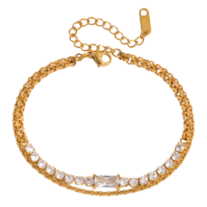 Sunoire jd women minimalist multi bracelet 18k gold round white zircon cross chain bracelet stackable jewelry gift 03 flatlay baguette row