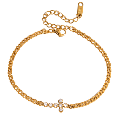 Sunoire jd women minimalist multi bracelet 18k gold round white zircon cross chain bracelet stackable jewelry gift 04 flatlay cross