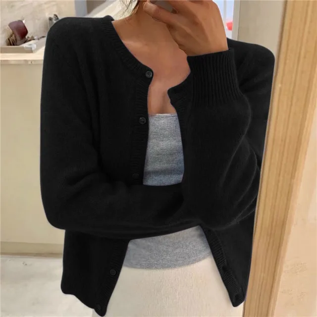 Emma | Cardigan Soft Knit Button Front Round Neck for Women in Black