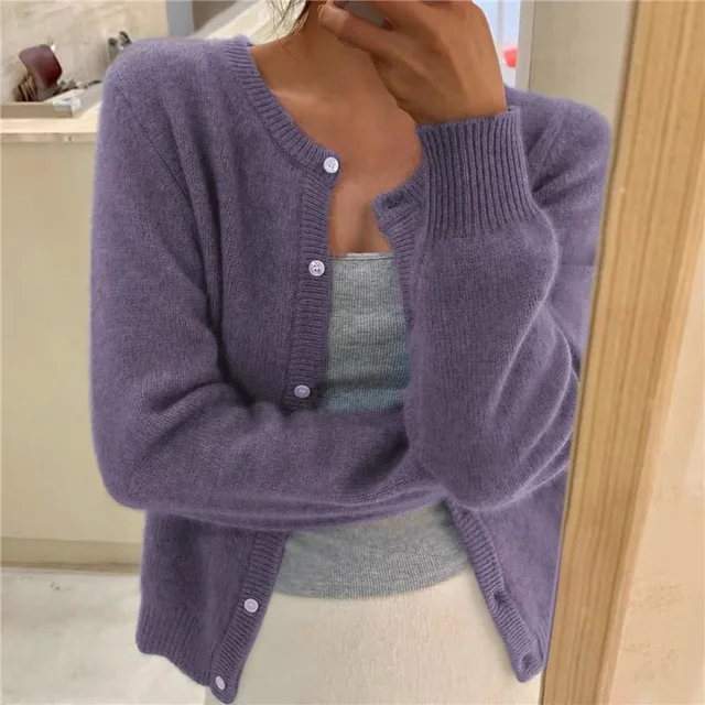 Emma | Cardigan Soft Knit Button Front Round Neck for Women in Purple