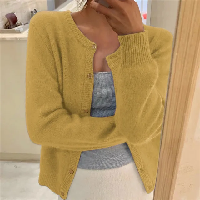 Emma | Cardigan Soft Knit Button Front Round Neck for Women in Yellow