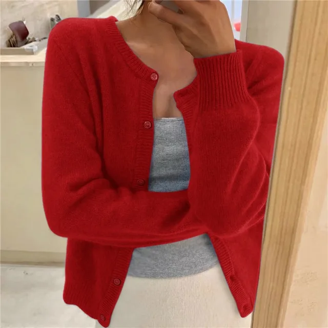 Emma | Cardigan Soft Knit Button Front Round Neck for Women in Red