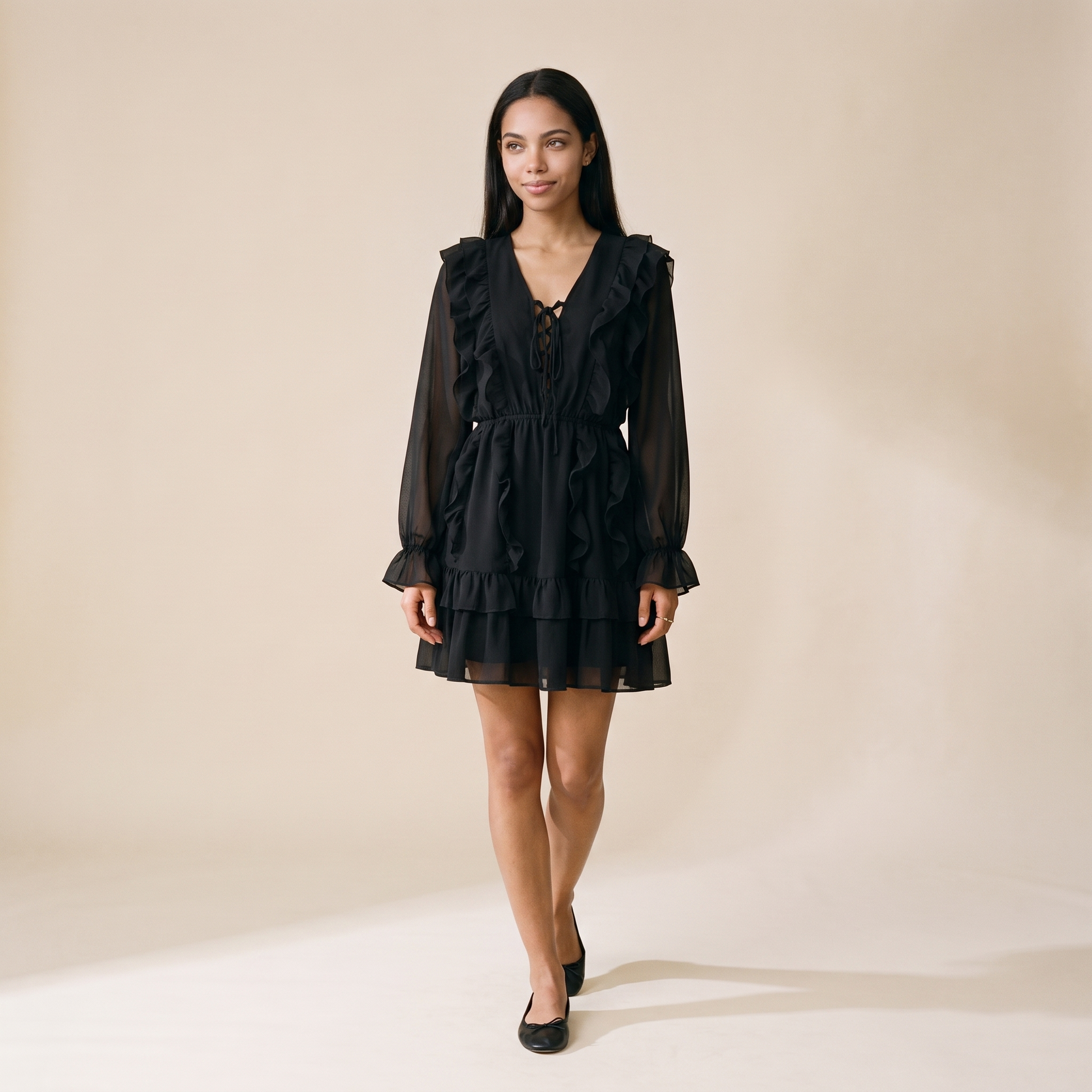 Sunoire carmen black chiffon v neck skirt front hero 01