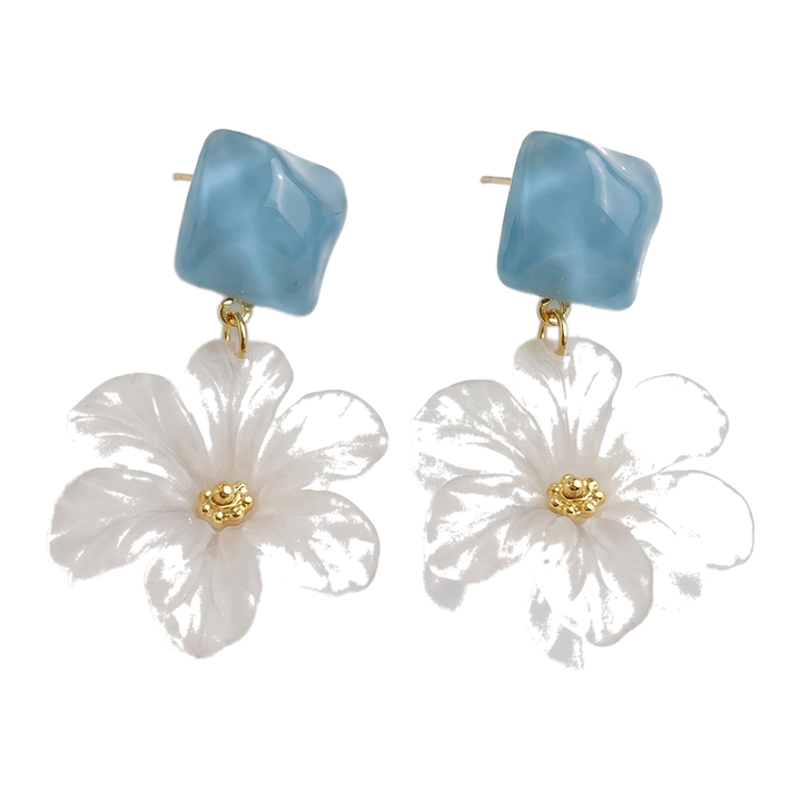 Sunoire women s fashion 925 silver drop earrings elegant summer flower design blue geometric beads frosted petals lightweight stylish 01 flatlay blue