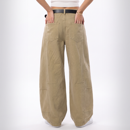 Sunoire casual denim straight cargo pants mid rise streetwear chinese vintage belt simple trendy retro summer bottom back crop 01