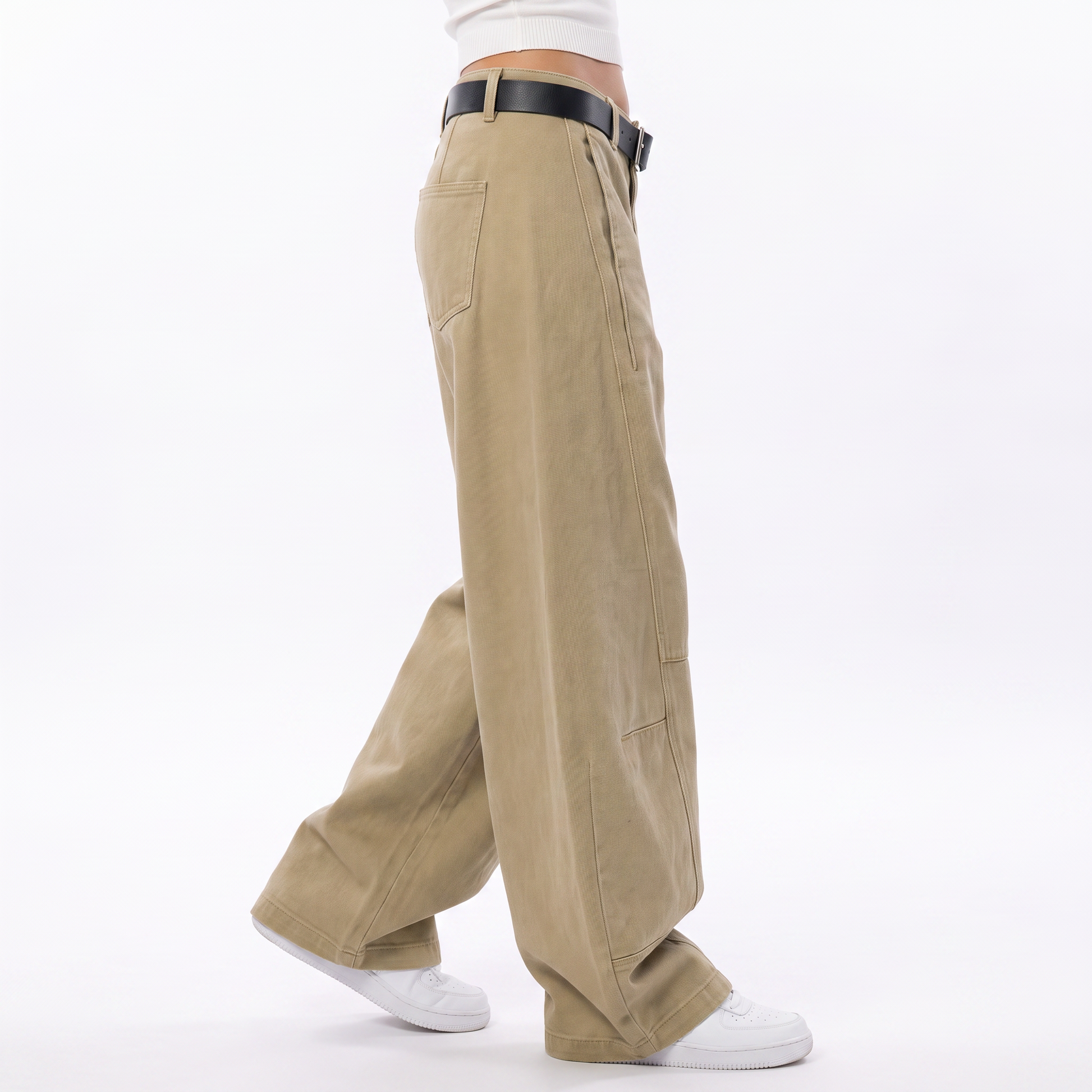 Sunoire casual denim straight cargo pants mid rise streetwear chinese vintage belt simple trendy retro summer bottom crop 3q 01