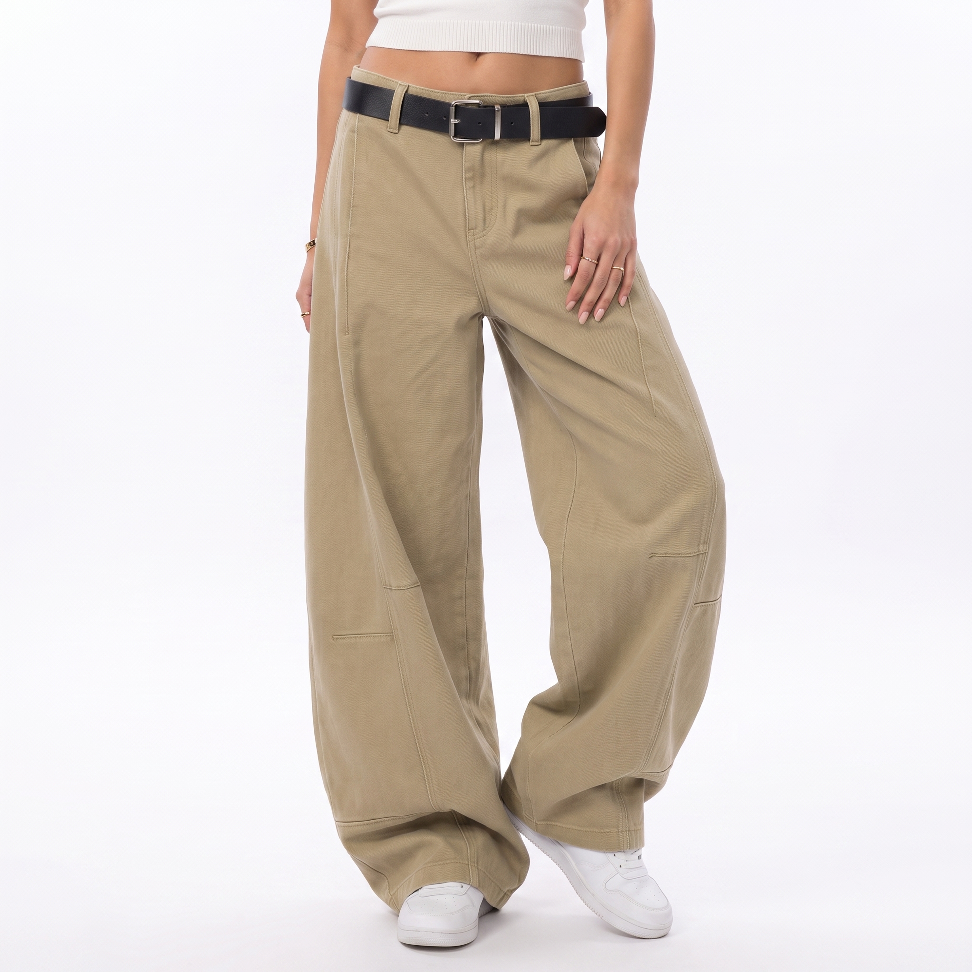 Sunoire casual denim straight cargo pants mid rise streetwear chinese vintage belt simple trendy retro summer bottom front crop 01