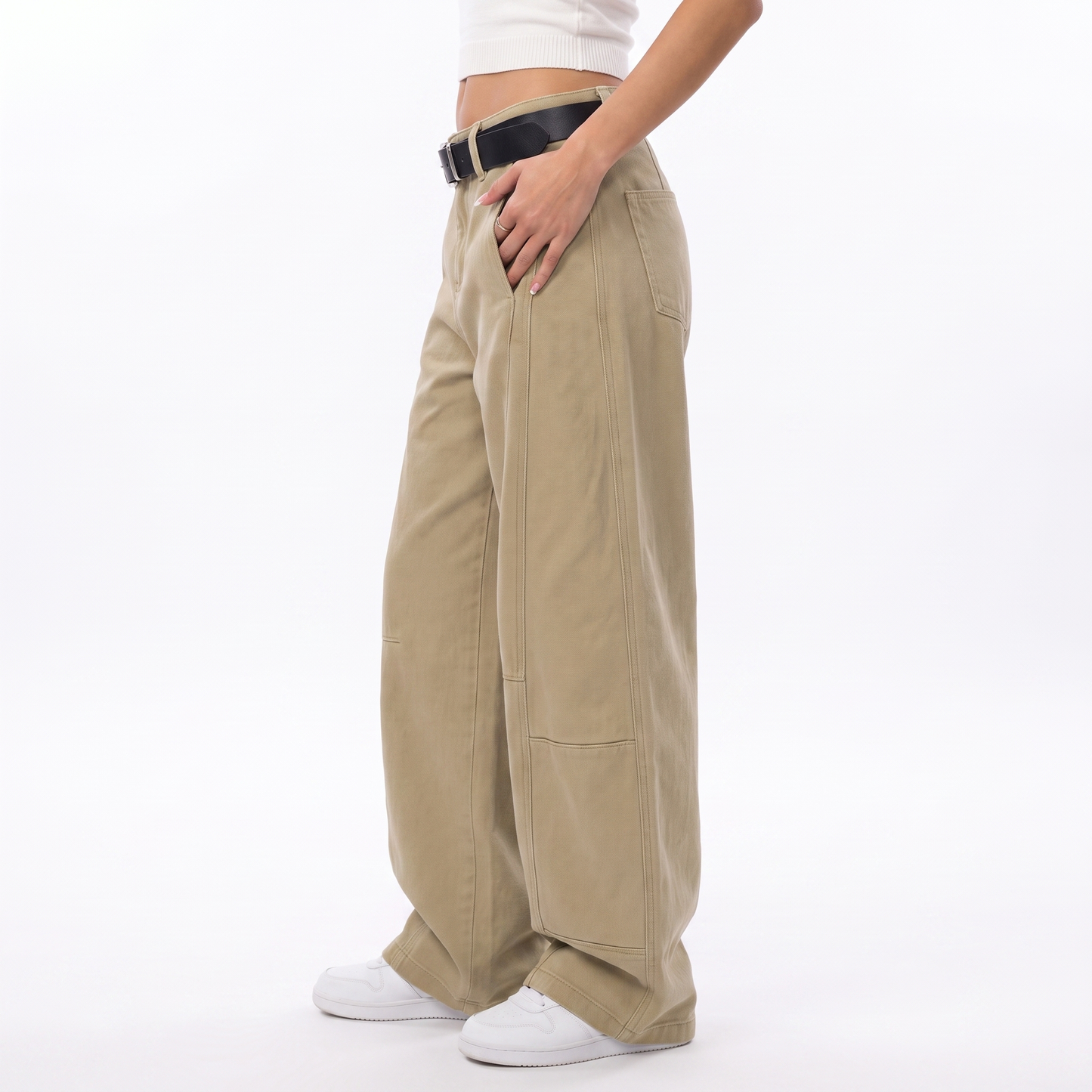Sunoire casual denim straight cargo pants mid rise streetwear chinese vintage belt simple trendy retro summer bottom side crop 01