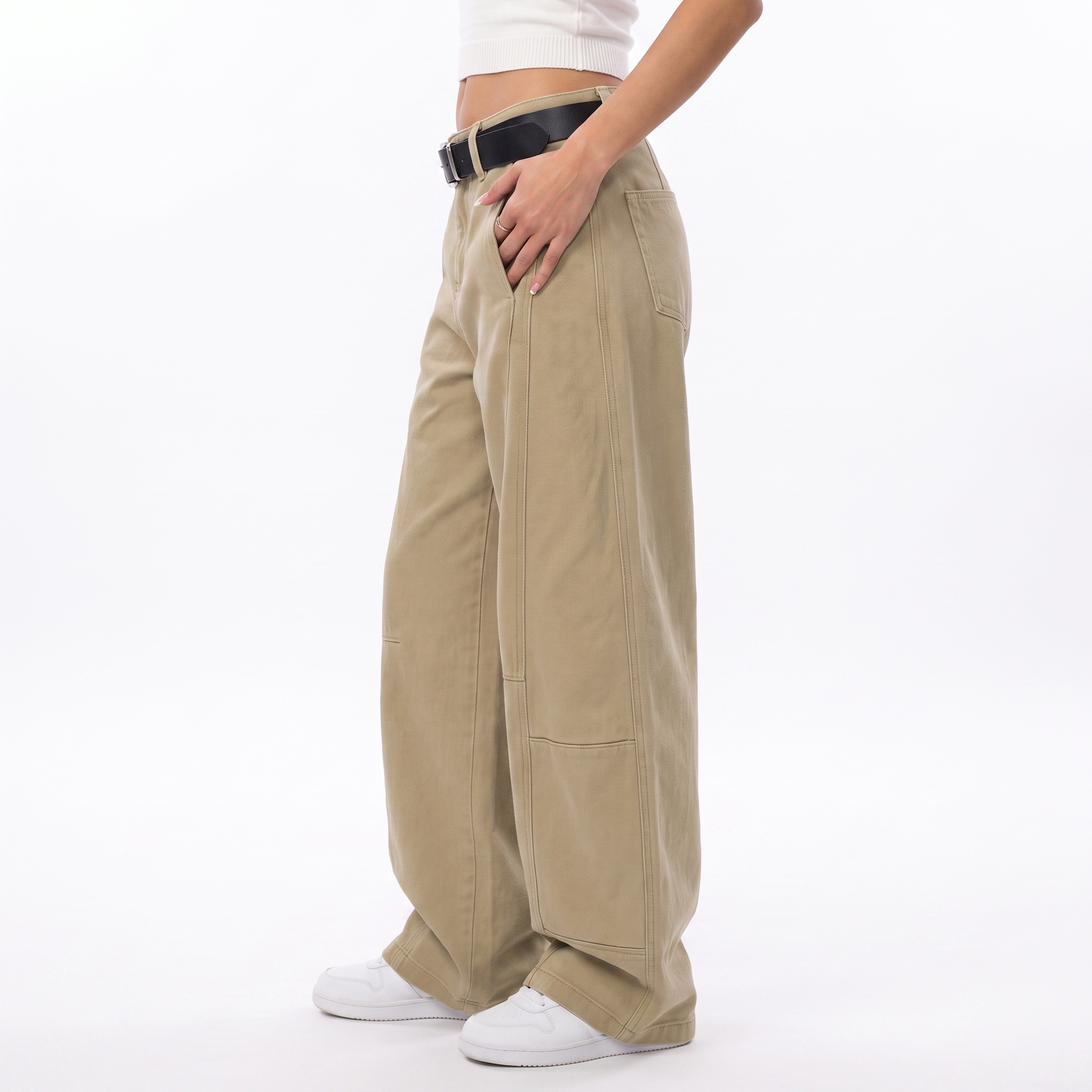 Sunoire casual denim straight cargo pants mid rise streetwear chinese vintage belt simple trendy retro summer bottom side crop 01