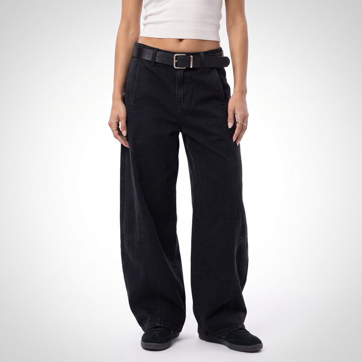 Women's Belted Cargo Jeans – Khaki — Black
