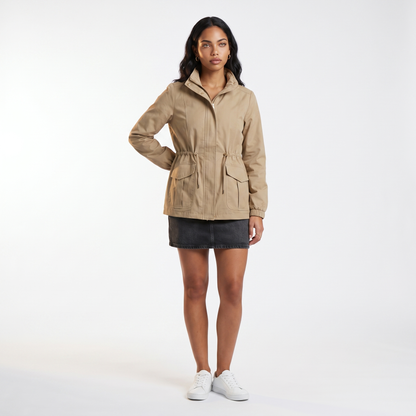 Sunoire casual utility jacket with drawstring waist and flap pockets front hero 01