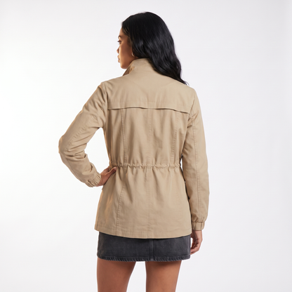 Sunoire casual utility jacket with drawstring waist and flap pockets top back crop 01