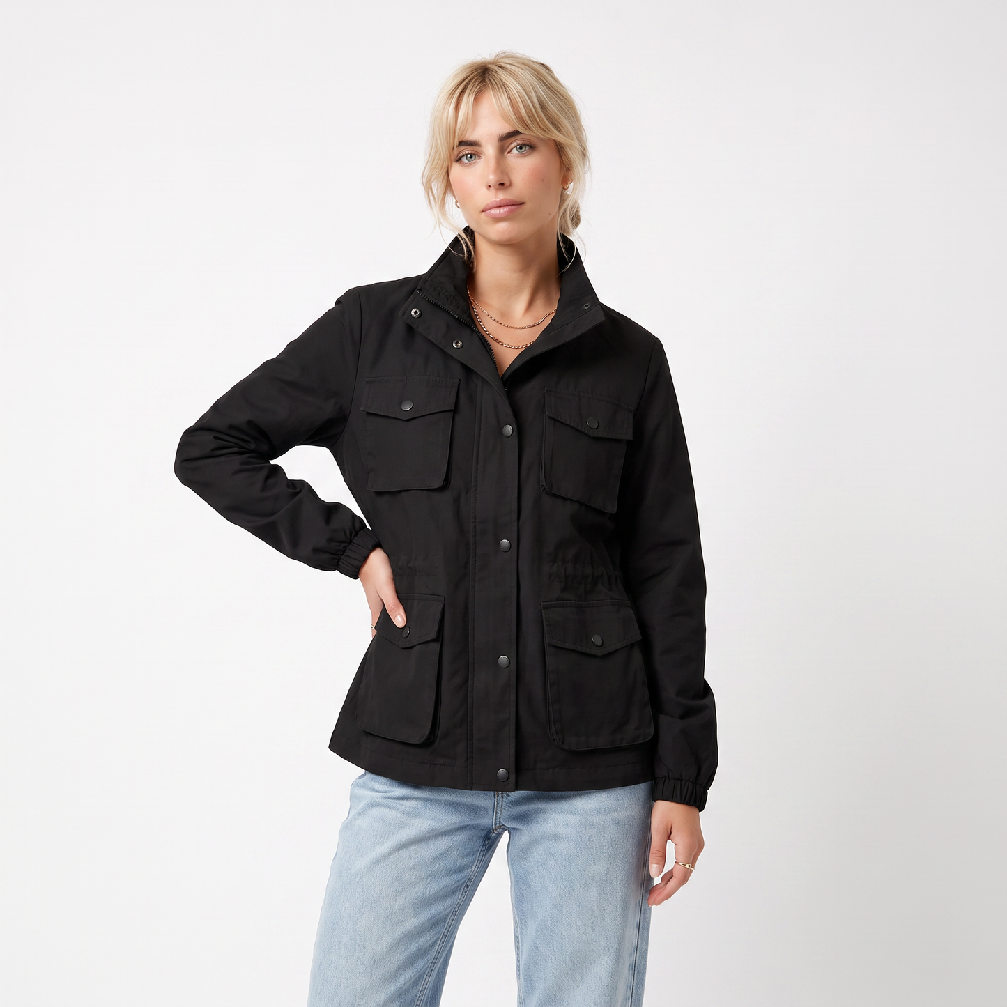 Sunoire catherine women s lightweight waterproof trench coat colorway black front crop 01
