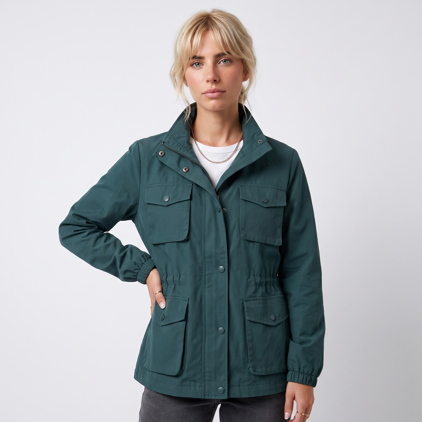 Sunoire catherine women s lightweight waterproof trench coat colorway forest green front crop 01