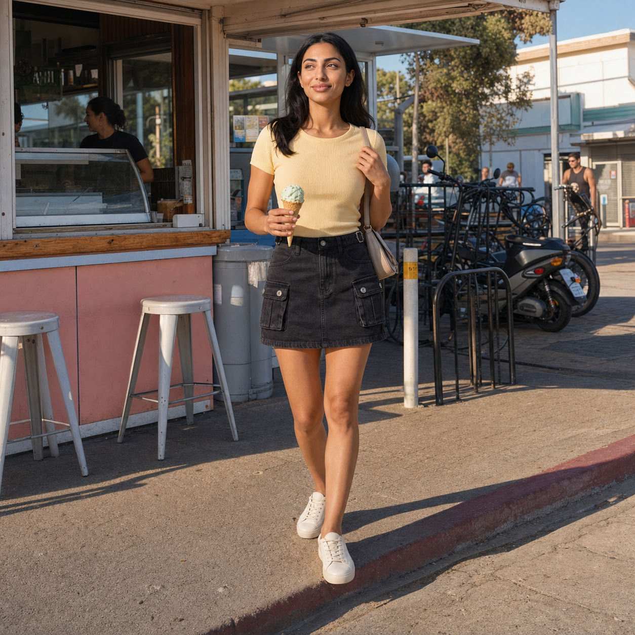 Cargo Pocket High Waist Denim Mini Skirt – Casual Everyday Skirt — lifestyle photo