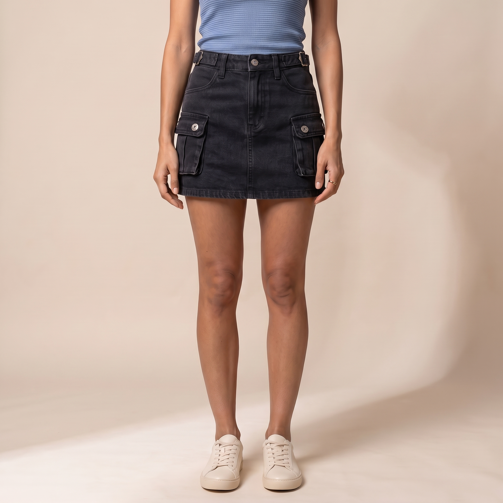 Sunoire celeste black denim skirt bottom front crop 01