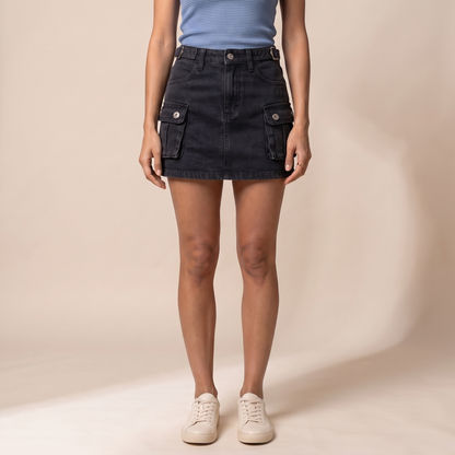 Sunoire celeste black denim skirt bottom front crop 01