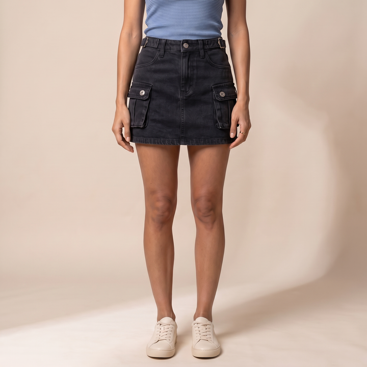 Sunoire celeste black denim skirt bottom front crop 01