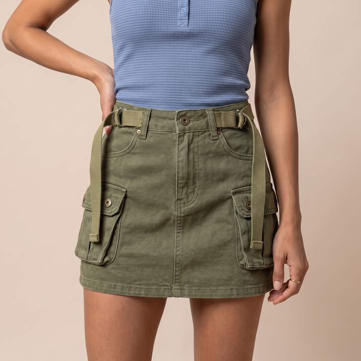 Celeste Black Denim Skirt — Green