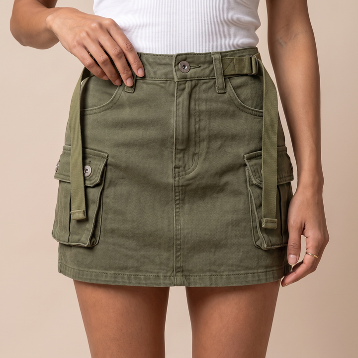 Celeste Black Denim Skirt — Olive