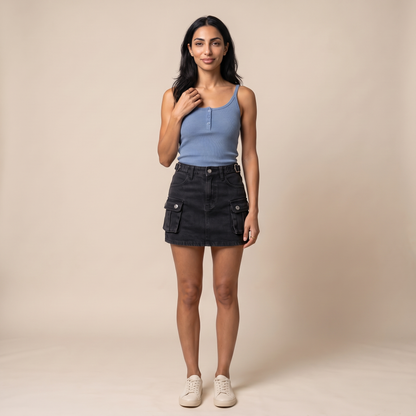 Sunoire celeste black denim skirt front hero 01