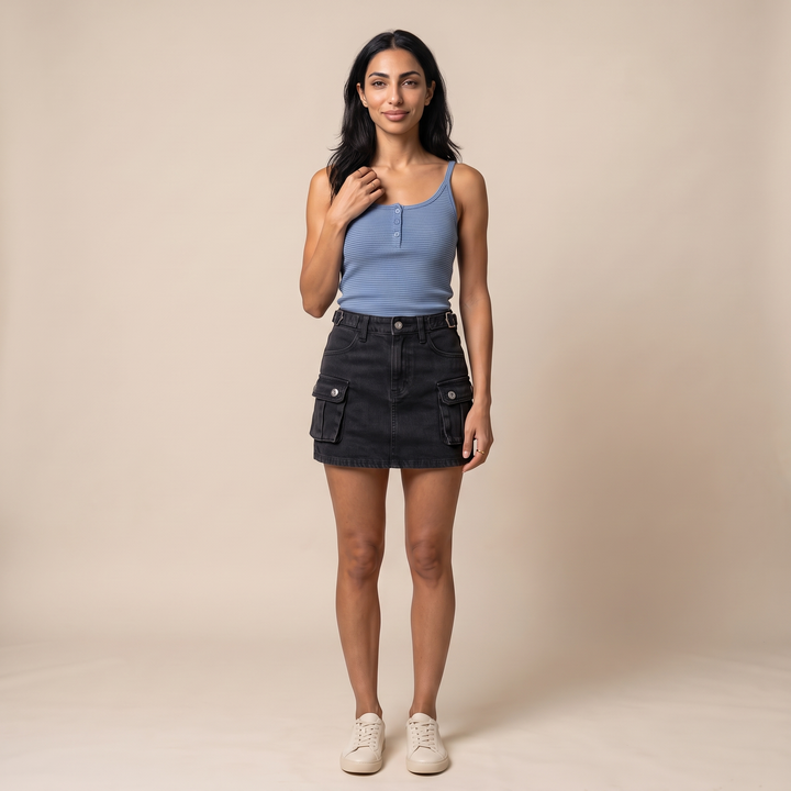 Sunoire celeste black denim skirt front hero 01