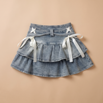 Sunoire celine black denim pleated skirt garment flatlay 01