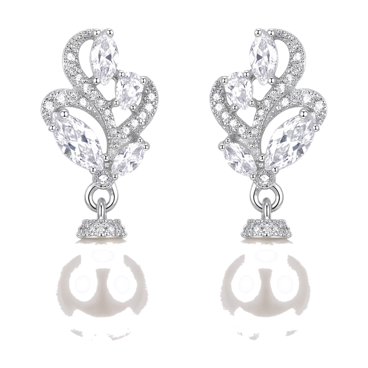 Sunoire brass cz crystal luxury dangle drop pearl bridal earrings silver plated women wedding anniversary accessories 2026 trending claw 01 flatlay silver