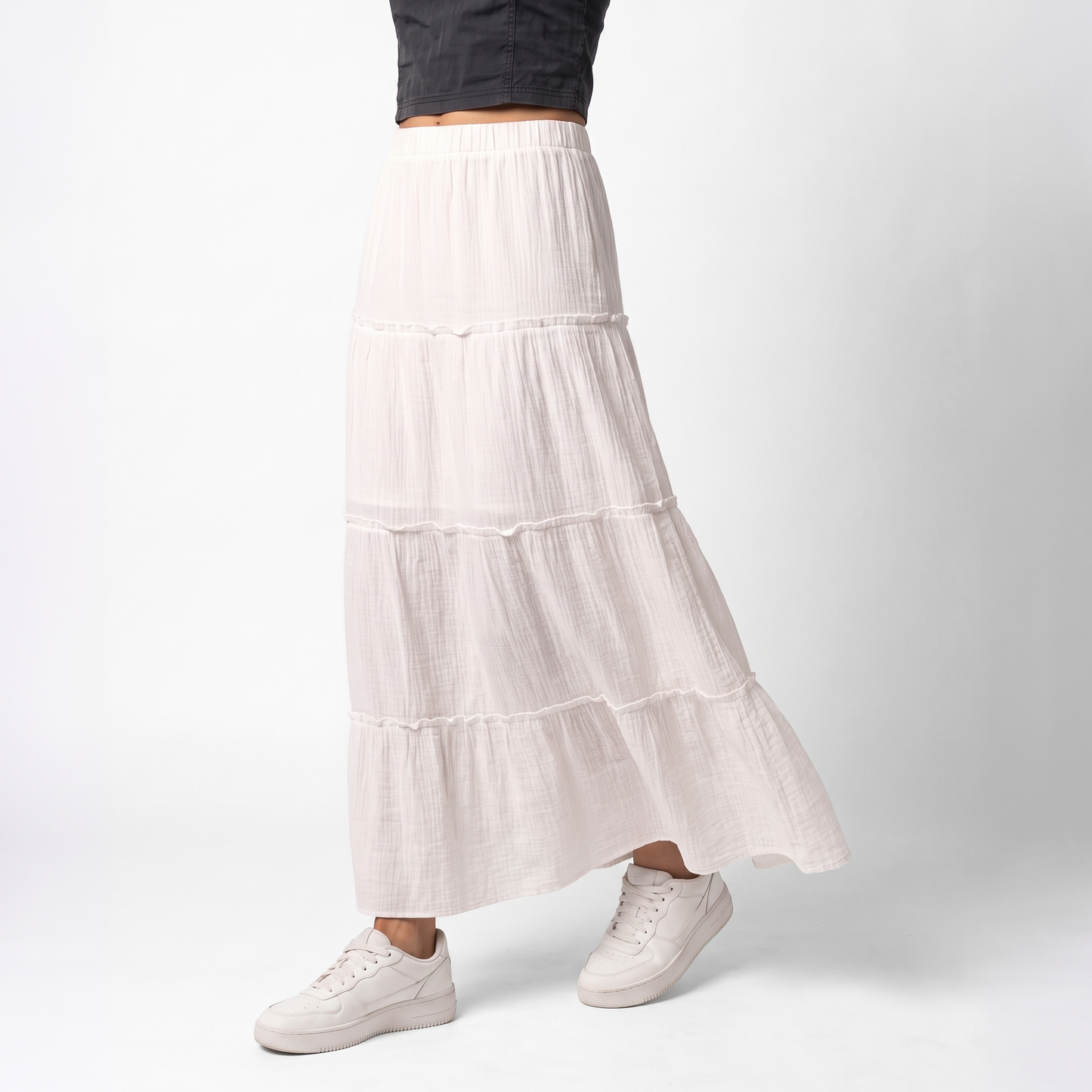 Sunoire charlotte cotton tiered maxi skirt bottom crop 3q 01