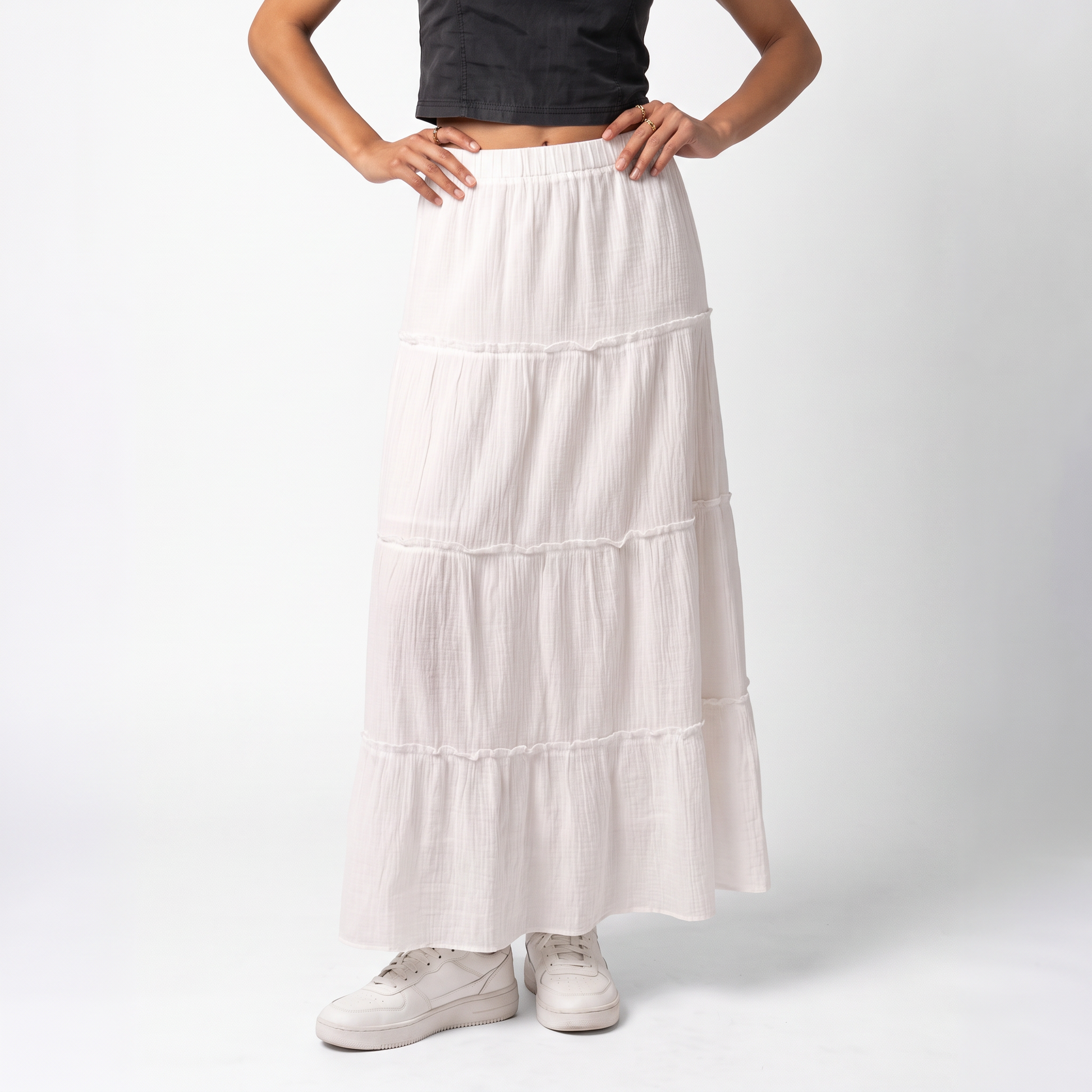 Sunoire charlotte cotton tiered maxi skirt bottom front crop 01