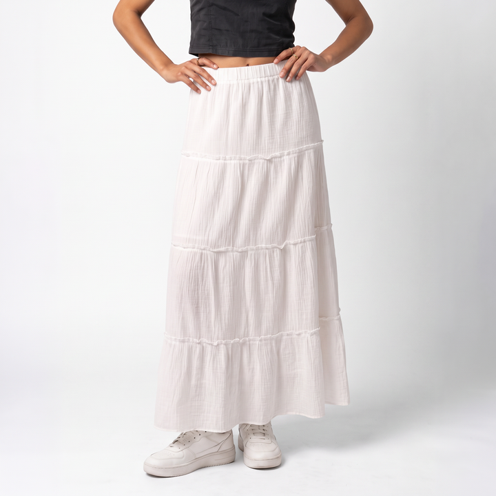 Sunoire charlotte cotton tiered maxi skirt bottom front crop 01