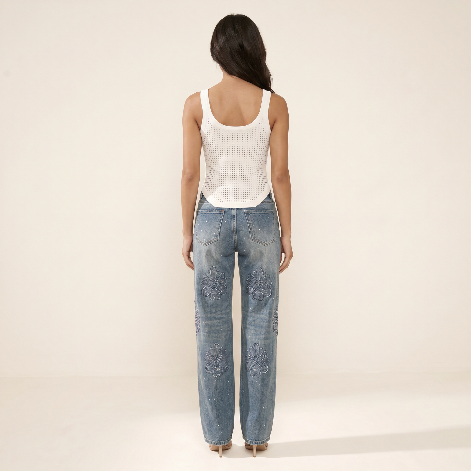 Sunoire chessa u neck rhinestone tank back view 01