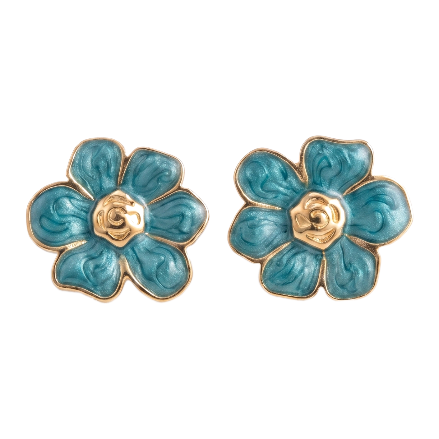 Sunoire women s trendy stainless steel stud earrings minimalist six petaled flower lucky gold color plating wholesale retro party 03 flatlay teal