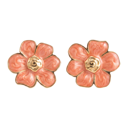 Sunoire women s trendy stainless steel stud earrings minimalist six petaled flower lucky gold color plating wholesale retro party 05 flatlay coral