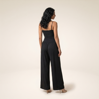 Sunoire chicme womens cut out waist cami jumpsuit backless tie back lantern romper ruched high waist summer jumpsuit back view 01