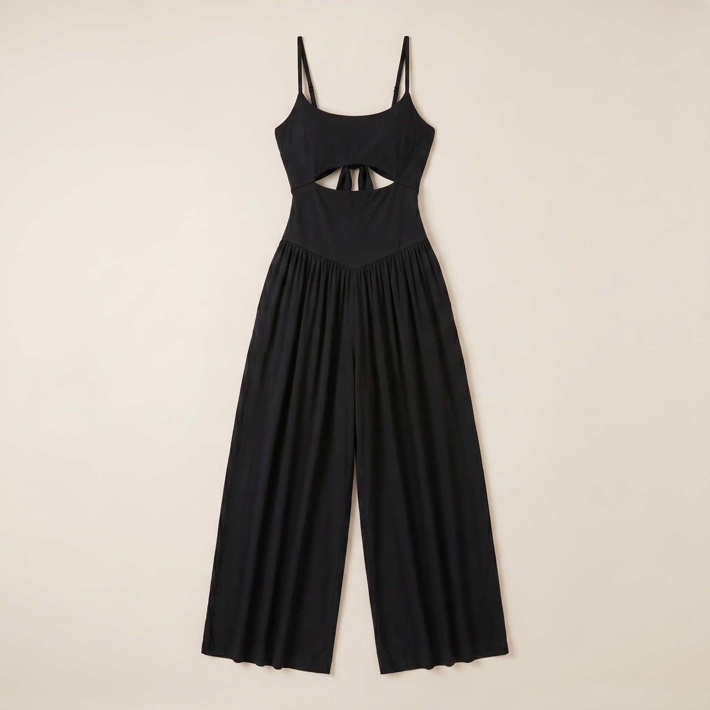 Sunoire chicme womens cut out waist cami jumpsuit backless tie back lantern romper ruched high waist summer jumpsuit garment flatlay 01