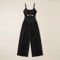 Sunoire chicme womens cut out waist cami jumpsuit backless tie back lantern romper ruched high waist summer jumpsuit garment flatlay 01